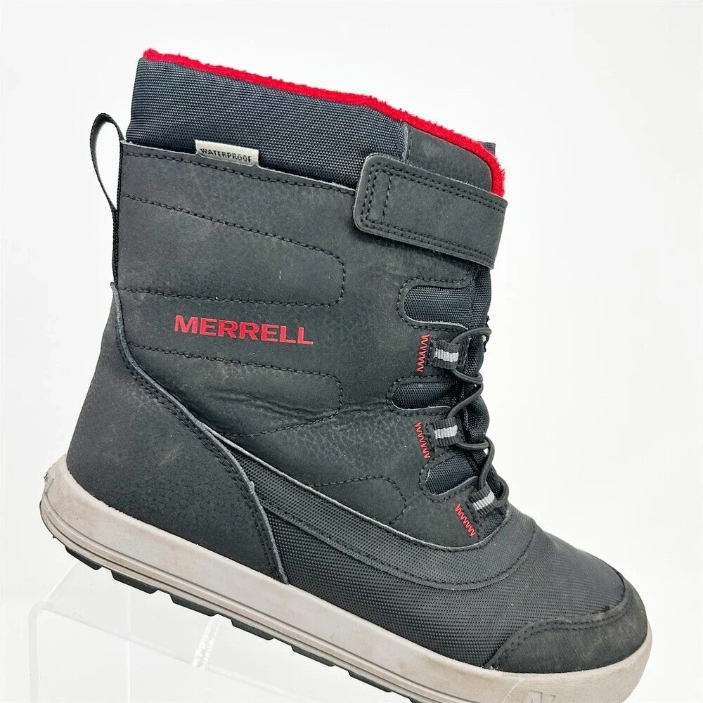Merrell Snow Storm Kids Winter Snow Boots Waterproof Black/Red Hook & Loop 5